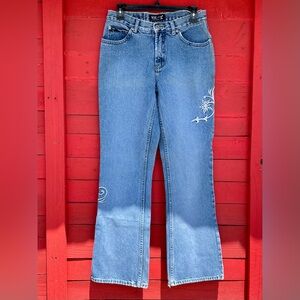 SQZ vintage 90s cotton mid-rise embroidered bootcut jeans